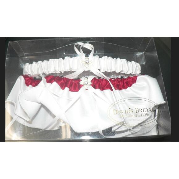 David's Bridal Women's Set of 2 Garter Set in Apple/White One Size - Picture 1 of 2
